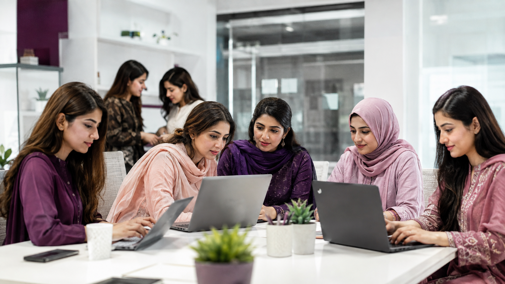 Pakistani women collaborating in a professional digital workspace