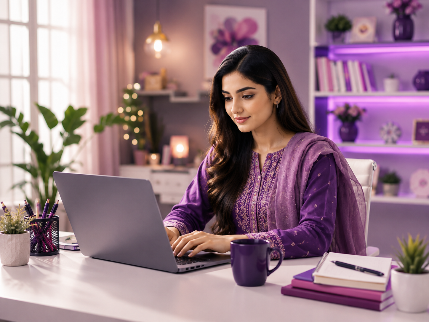 Professional Pakistani women collaborating on digital services